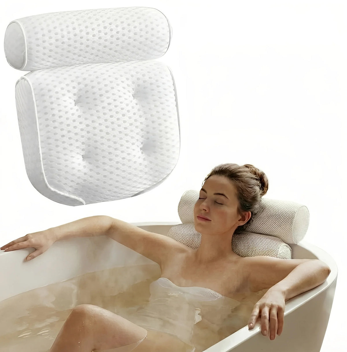 Bath Pillow Ergonomic Neck & Shoulder Support Quick-Dry Mesh