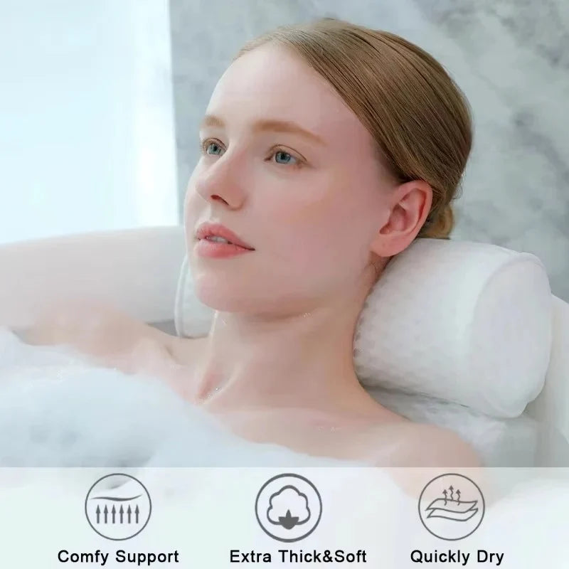 Bath Pillow Ergonomic Neck & Shoulder Support Suction Cups