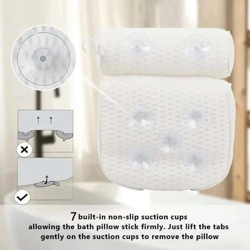 Bath Pillow Ergonomic Neck & Shoulder Support Suction Cups