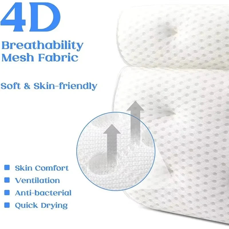 Bath Pillow Ergonomic Neck & Shoulder Support Suction Cups