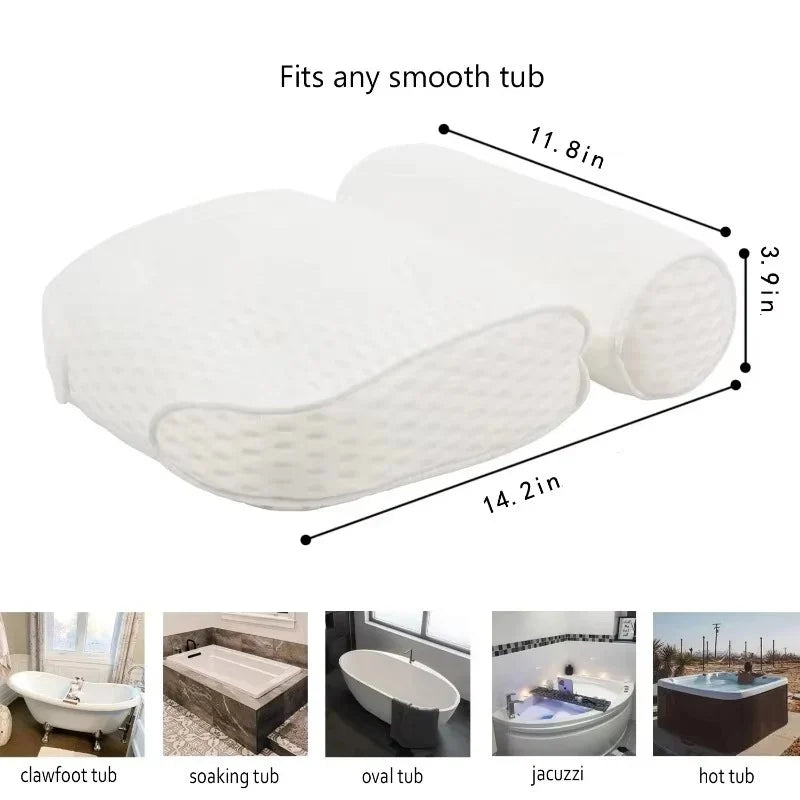 Bath Pillow Ergonomic Neck & Shoulder Support Suction Cups