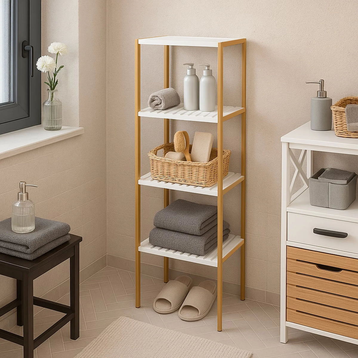 Bathroom Shelf 4-Tier Bamboo Space-Saving