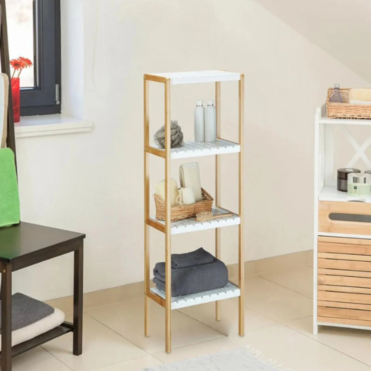 Bathroom Shelf 4-Tier Bamboo Space-Saving