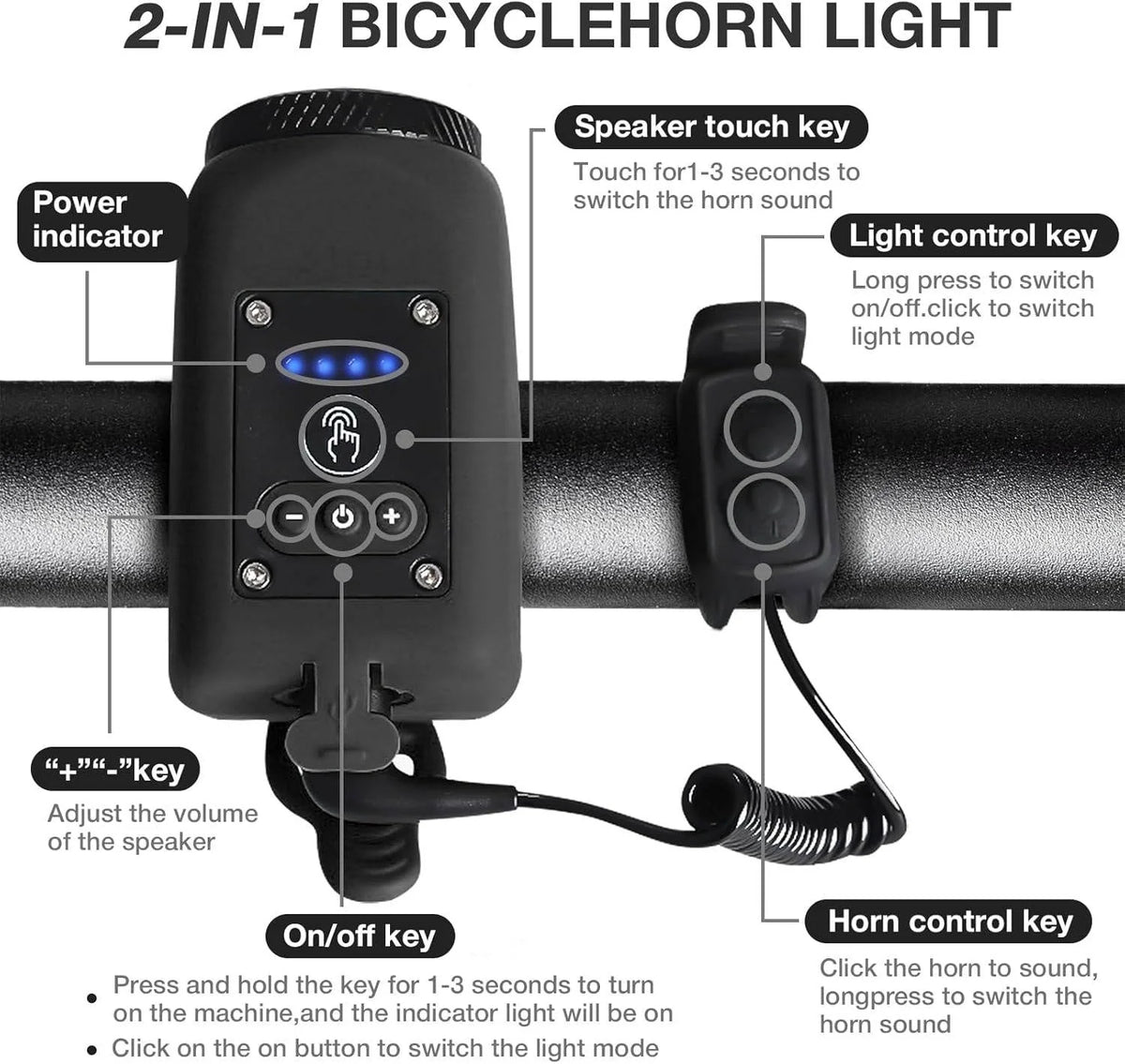 Bicycle Horn & Floodlight 110dB USB Rechargeable