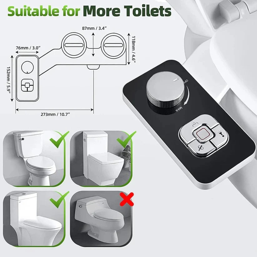 Bidet Attachment Dual Nozzle & Self-Cleaning Braided Steel Hose