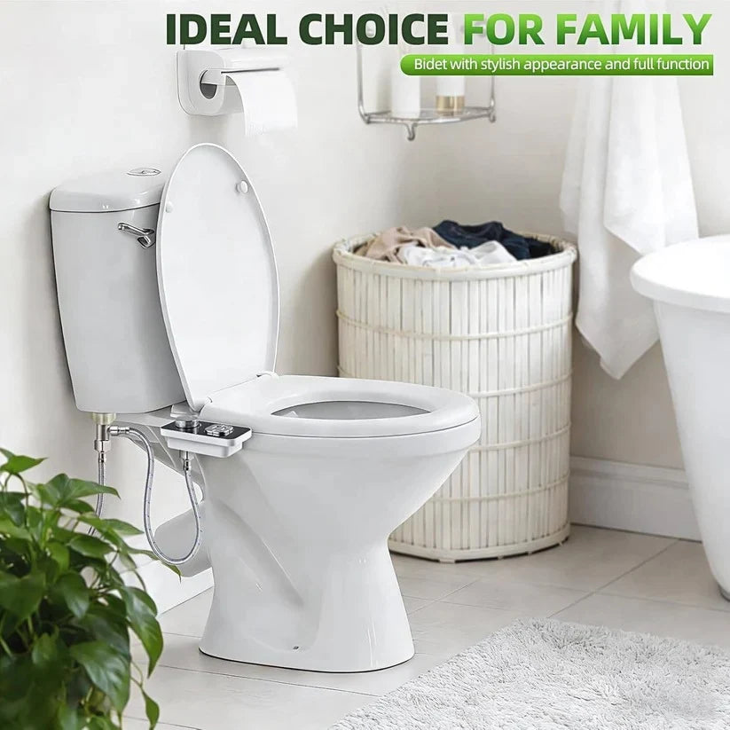 Bidet Attachment Dual Nozzle & Self-Cleaning Braided Steel Hose