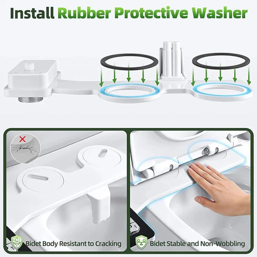Bidet Attachment Dual Nozzle & Self-Cleaning Braided Steel Hose