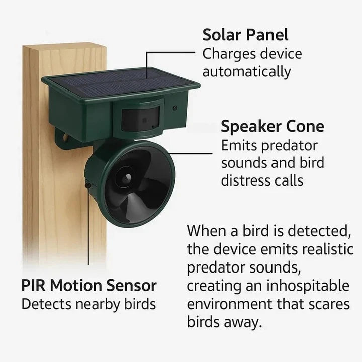 Bird Repeller Solar-Powered Motion-Activated Sound