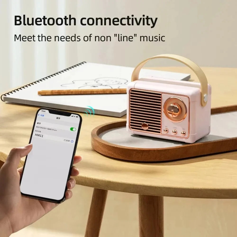 Bluetooth Speaker Built-In Subwoofer Compact Retro Design