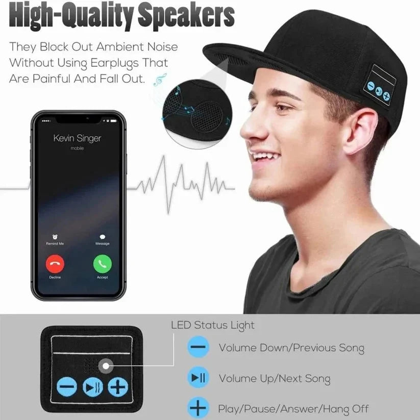 Bluetooth Speaker Cap Open-Ear & Mic 6-Hour Battery