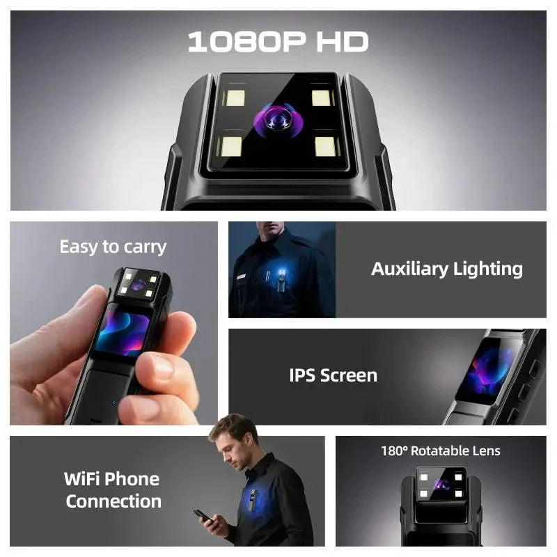 Body Camera Clip-On 1080P Night Vision