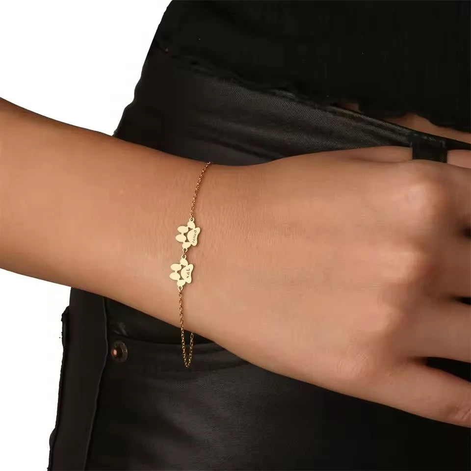 Bracelet Personalized Paw Print Stainless Steel Adjustable Fit