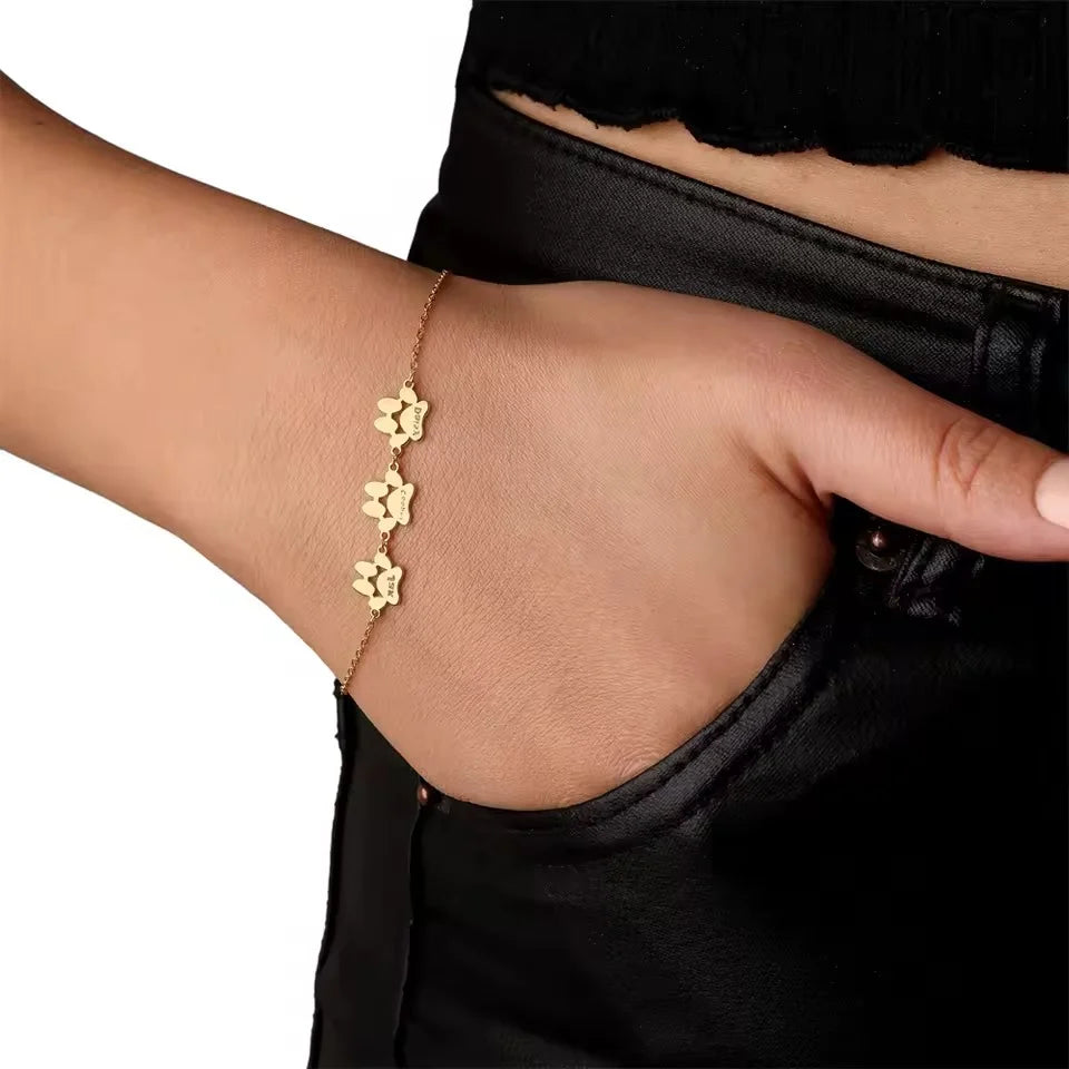 Bracelet Personalized Paw Print Stainless Steel Adjustable Fit