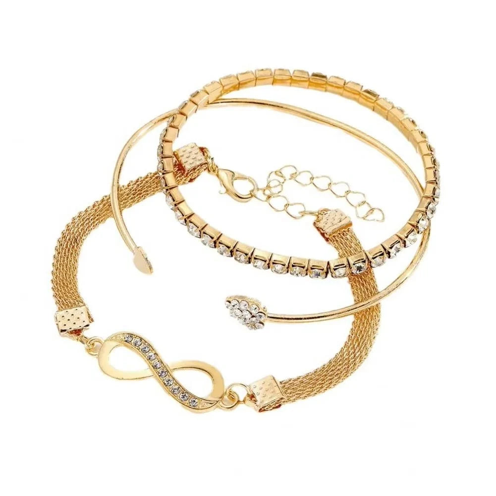 Bracelet Set Rhinestone Heart & Infinity Adjustable 7 Inch