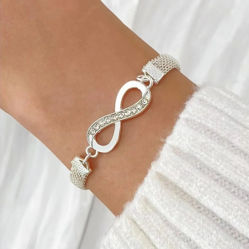 Bracelet Set Rhinestone Heart & Infinity Adjustable 7 Inch