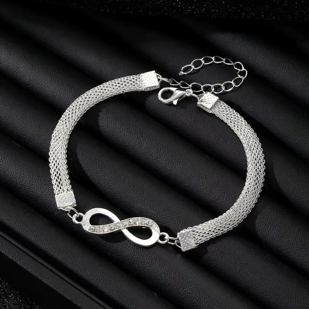 Bracelet Set Rhinestone Heart & Infinity Adjustable 7 Inch