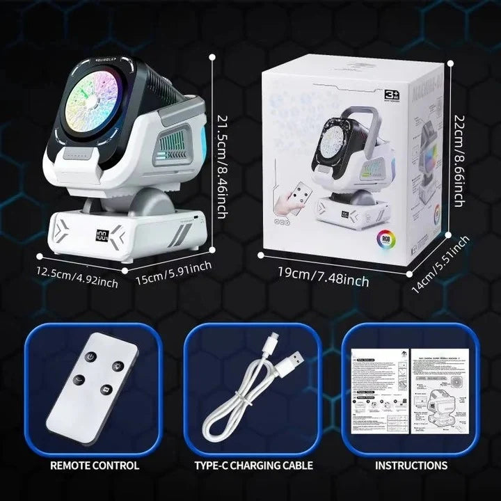 Bubble Blower Automatic 150 Degree Rotation RGB LED Rechargeable