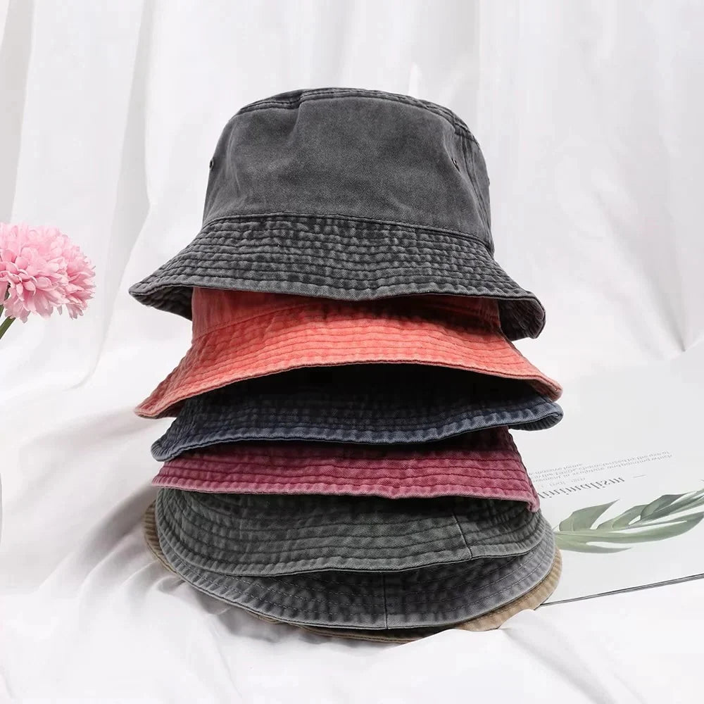 Bucket Hat Washed Denim Foldable Sun Protection