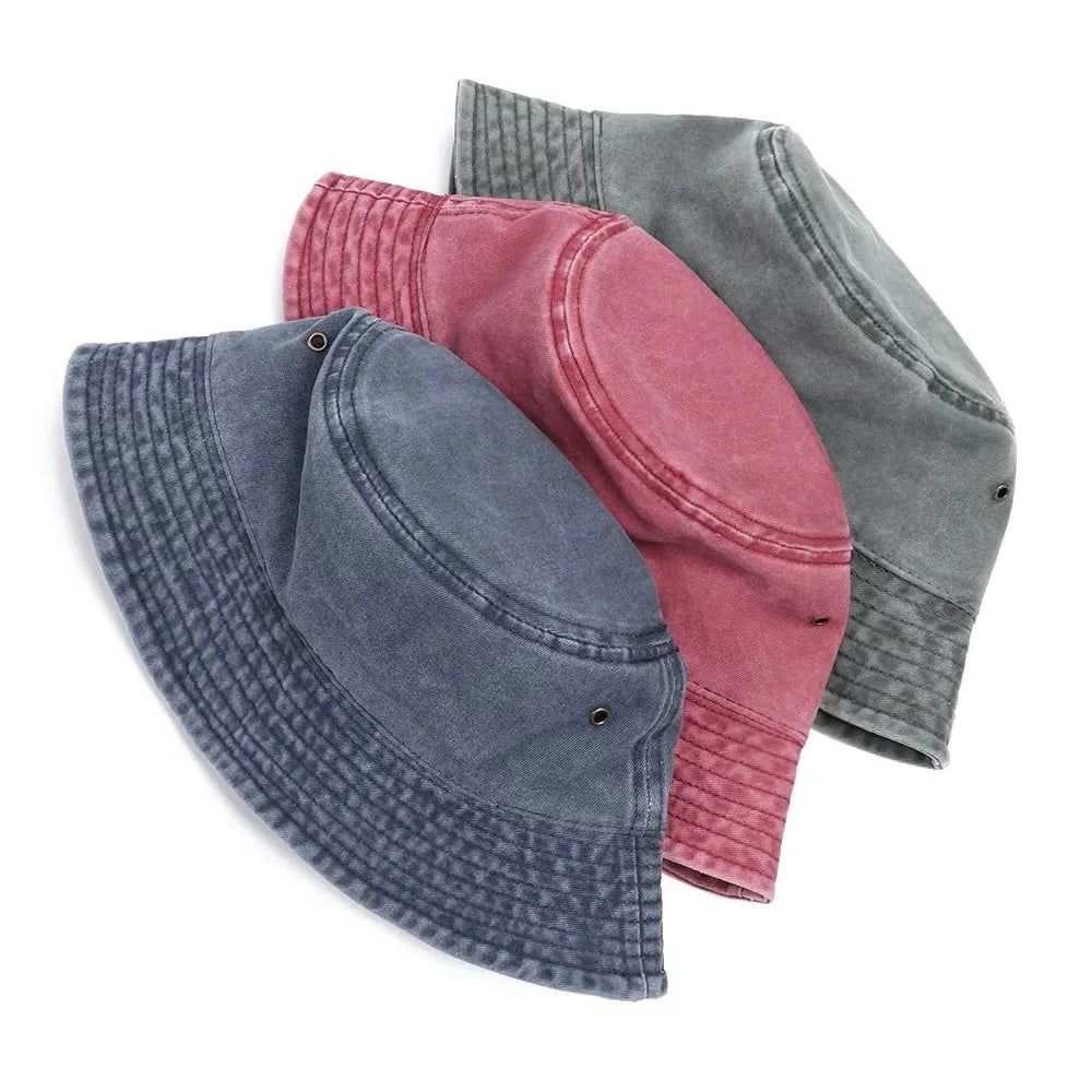 Bucket Hat Washed Denim Foldable Sun Protection