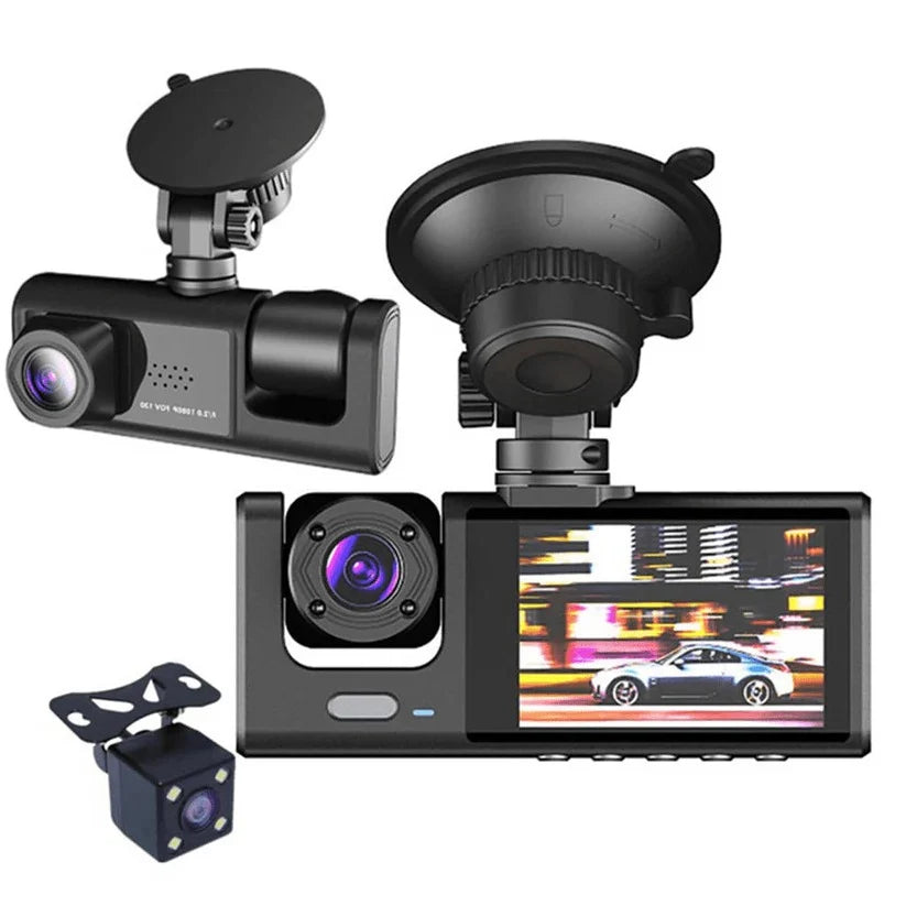 Car Dash Camera Triple Channel 1080p Front Cabin Rear