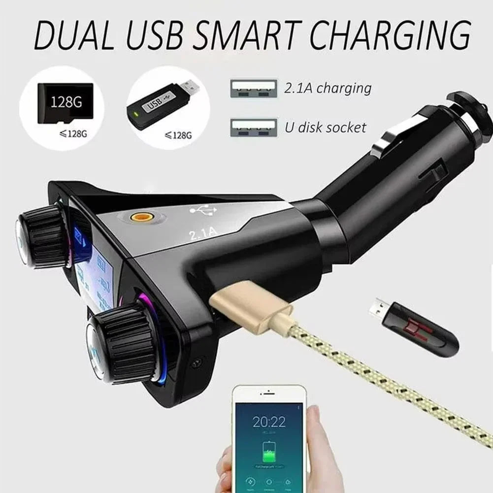 Car FM Transmitter Bluetooth 5.0 Dual USB Hands-Free Calling
