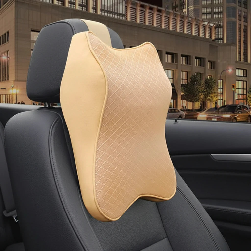 Car Headrest Pillow Contoured Memory Foam & Breathable Cover