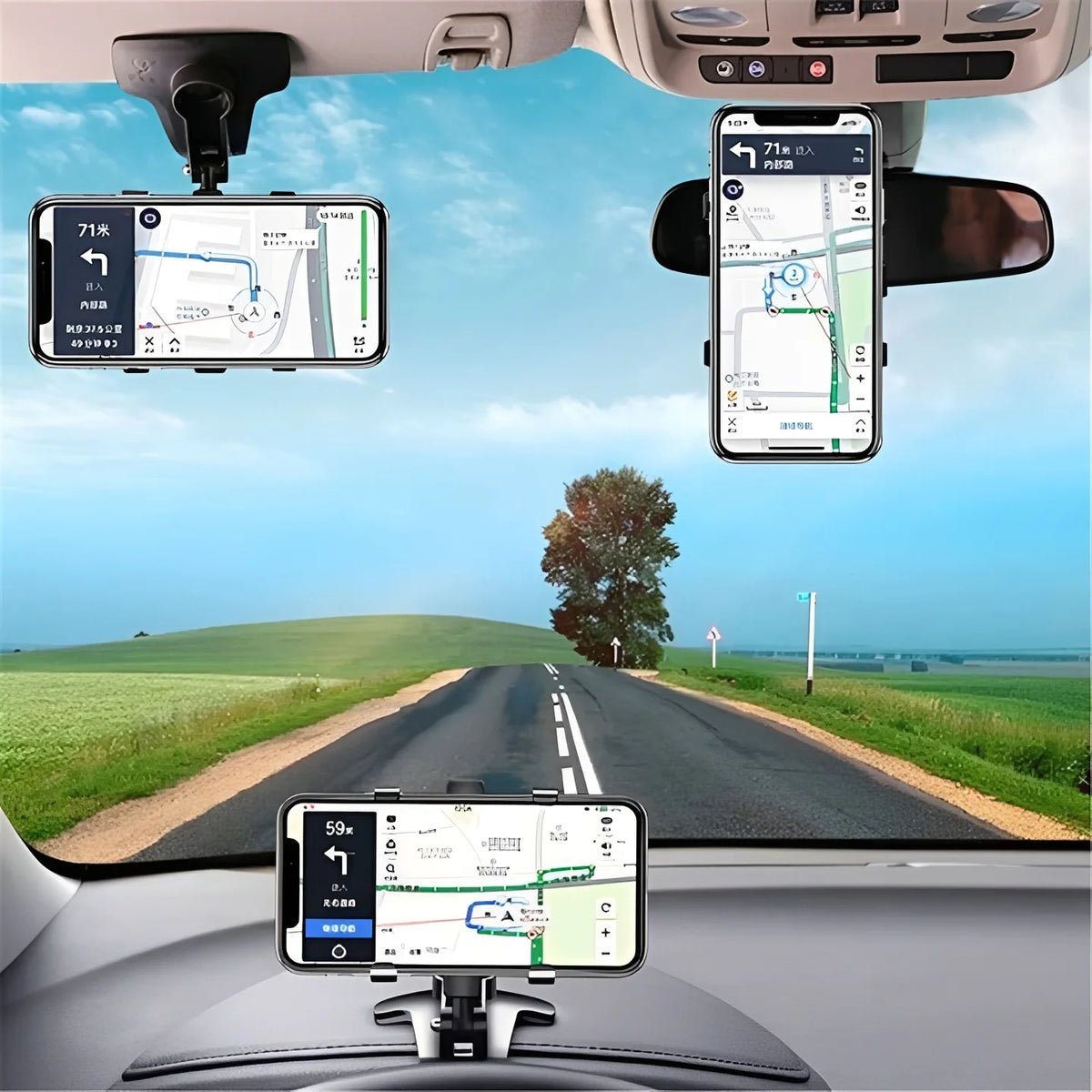Car Phone Mount Universal 360-Degree Rotation One-Hand Release