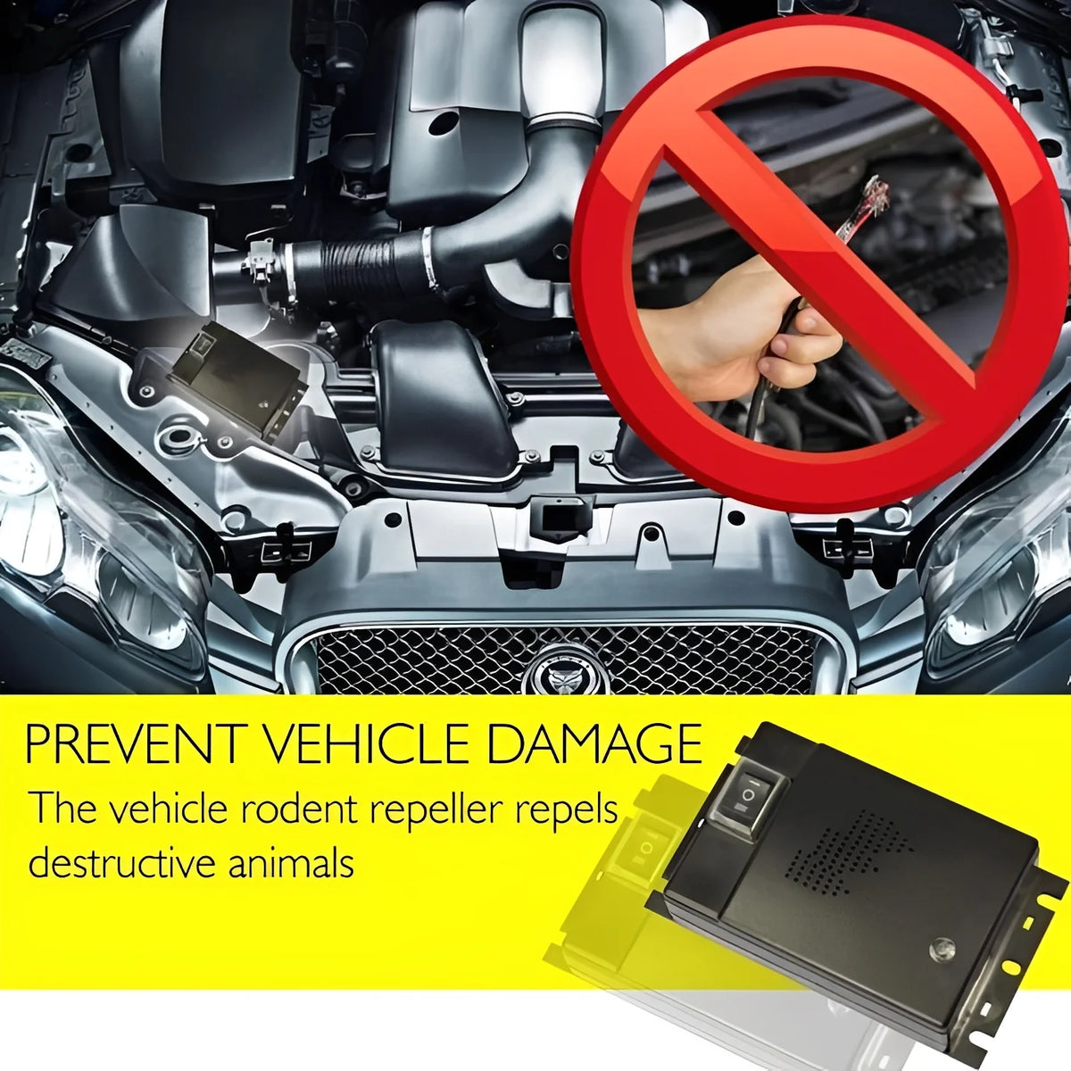 Car Rodent Repeller Ultrasonic 300 Sq Ft Battery-Powered