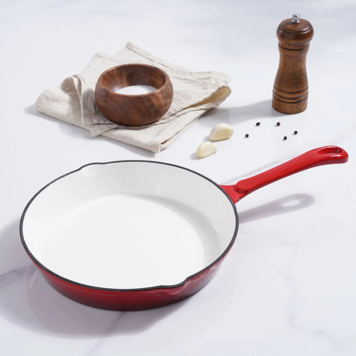 Cast Iron Fry Pan Ombre Red Enamel
