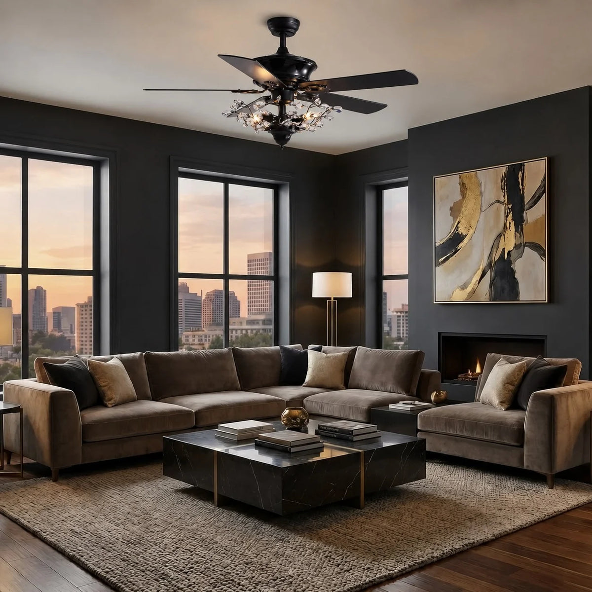 Ceiling Fan 52-Inch Black Crystal Remote & Reversible