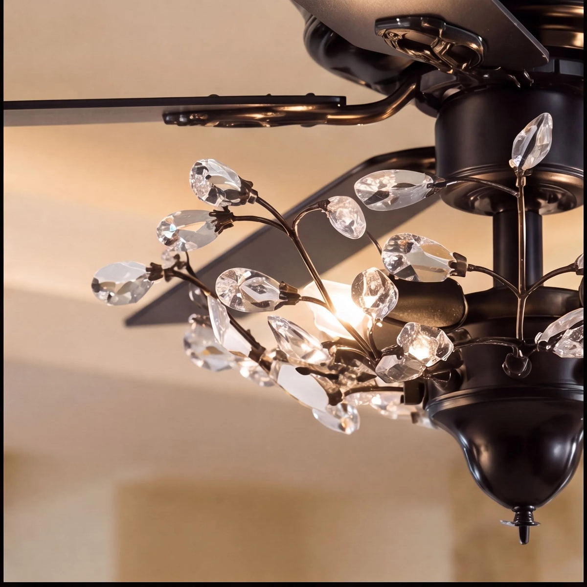 Ceiling Fan 52-Inch Black Crystal Remote & Reversible