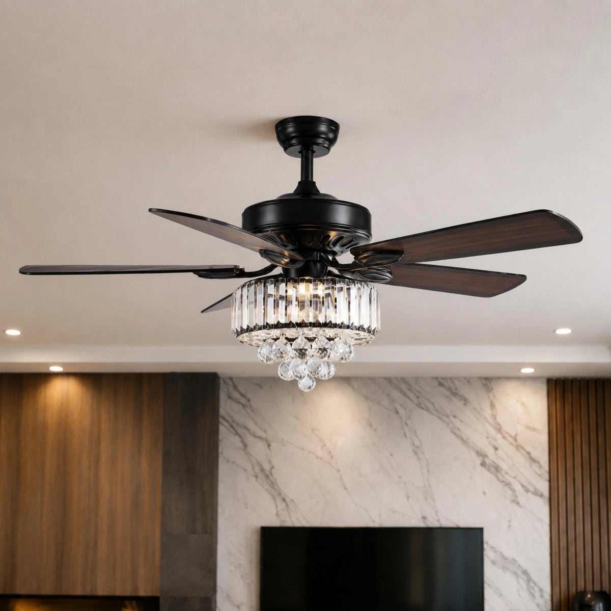 Ceiling Fan 52 Inch Quiet Motor Integrated Crystal Light