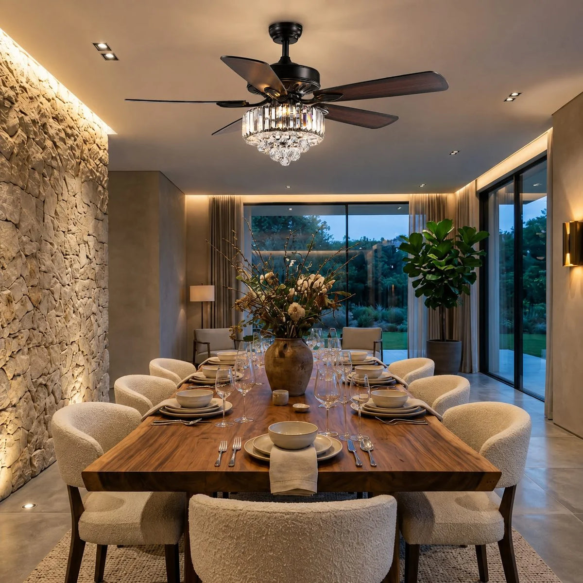 Ceiling Fan 52 Inch Quiet Motor Integrated Crystal Light