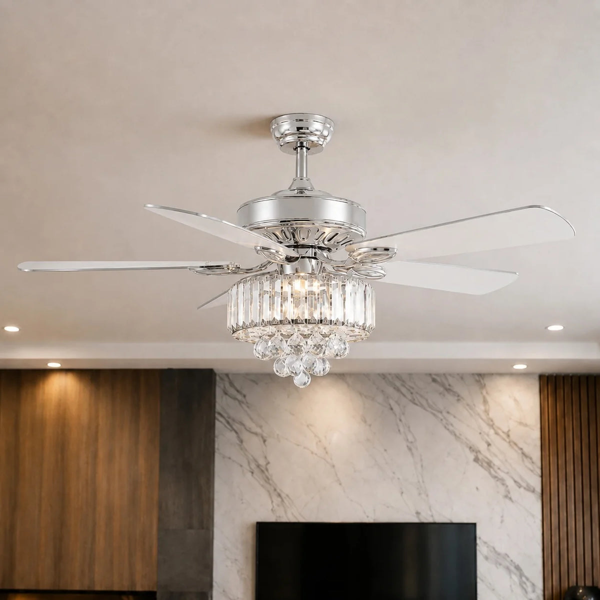 Ceiling Fan 52 Inch Quiet Motor Integrated Crystal Light