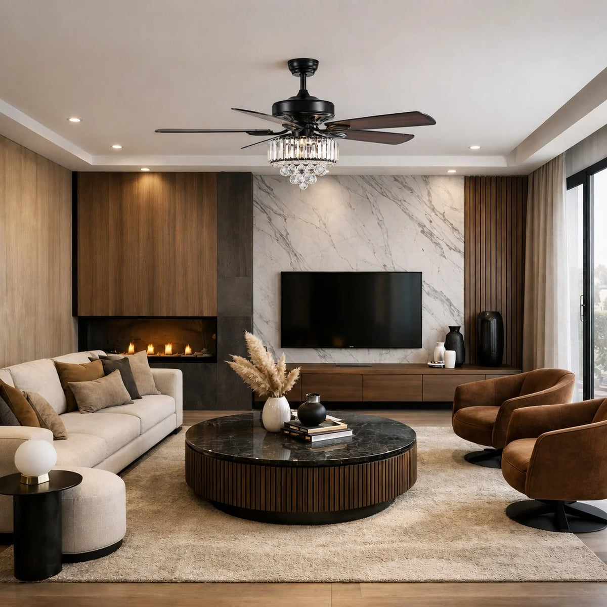 Ceiling Fan 52 Inch Quiet Motor Integrated Crystal Light