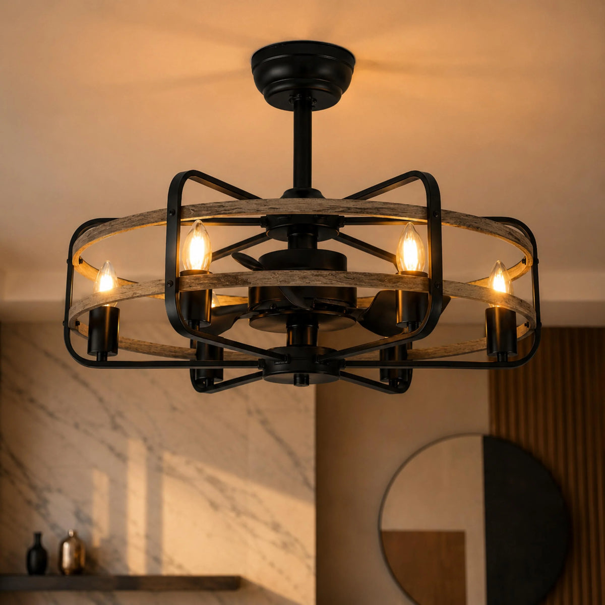 Ceiling Fan Light Quiet 6-Speed Motor Remote & Timer