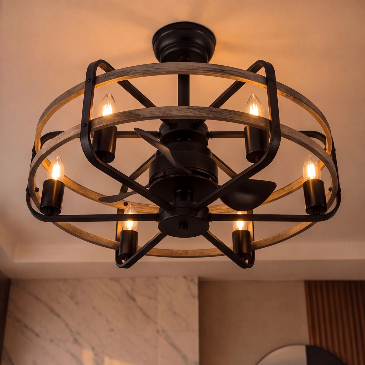 Ceiling Fan Light Quiet 6-Speed Motor Remote & Timer