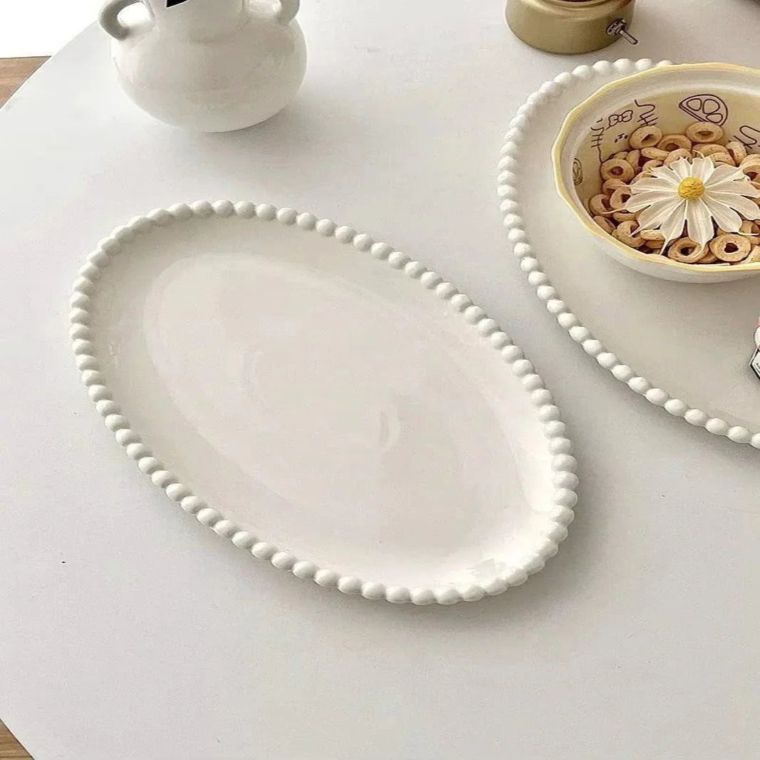 Ceramic Dish Beaded Pearl Rim & Smooth Gloss Glaze