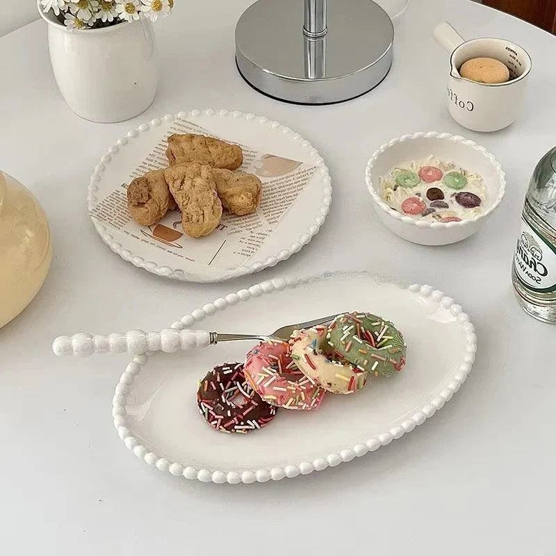 Ceramic Dish Beaded Pearl Rim & Smooth Gloss Glaze