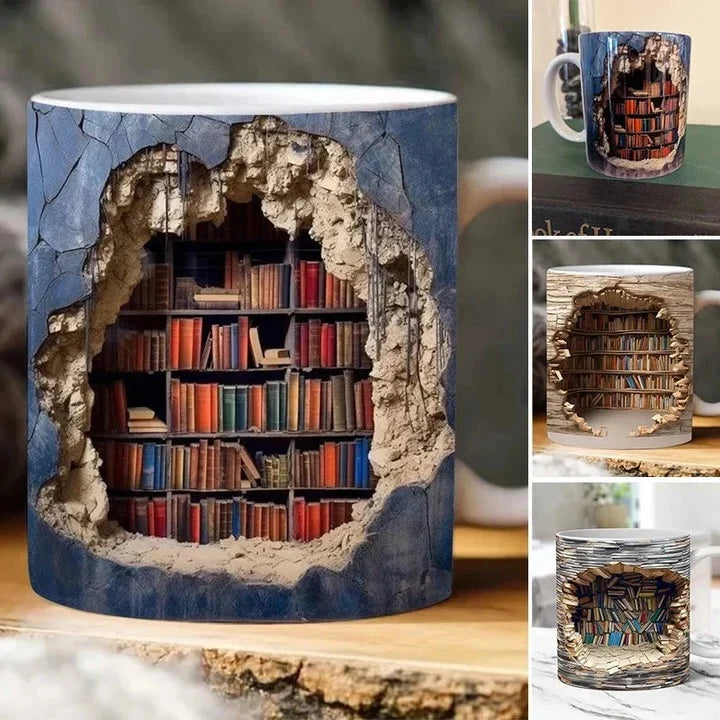 Ceramic Mug 3D Bookshelf Design Microwave & Dishwasher Safe