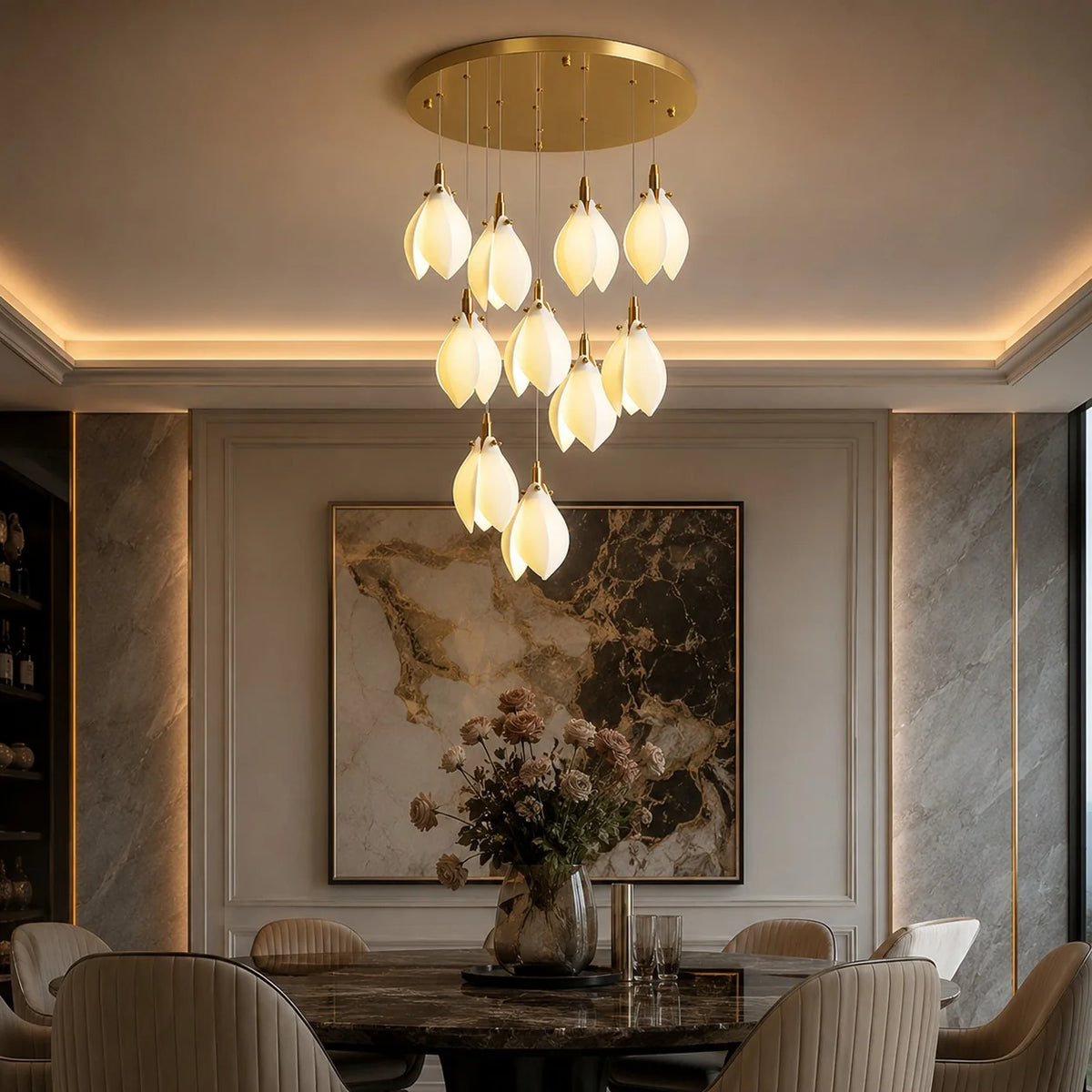 Chandelier Ceramic Petal Adjustable Height