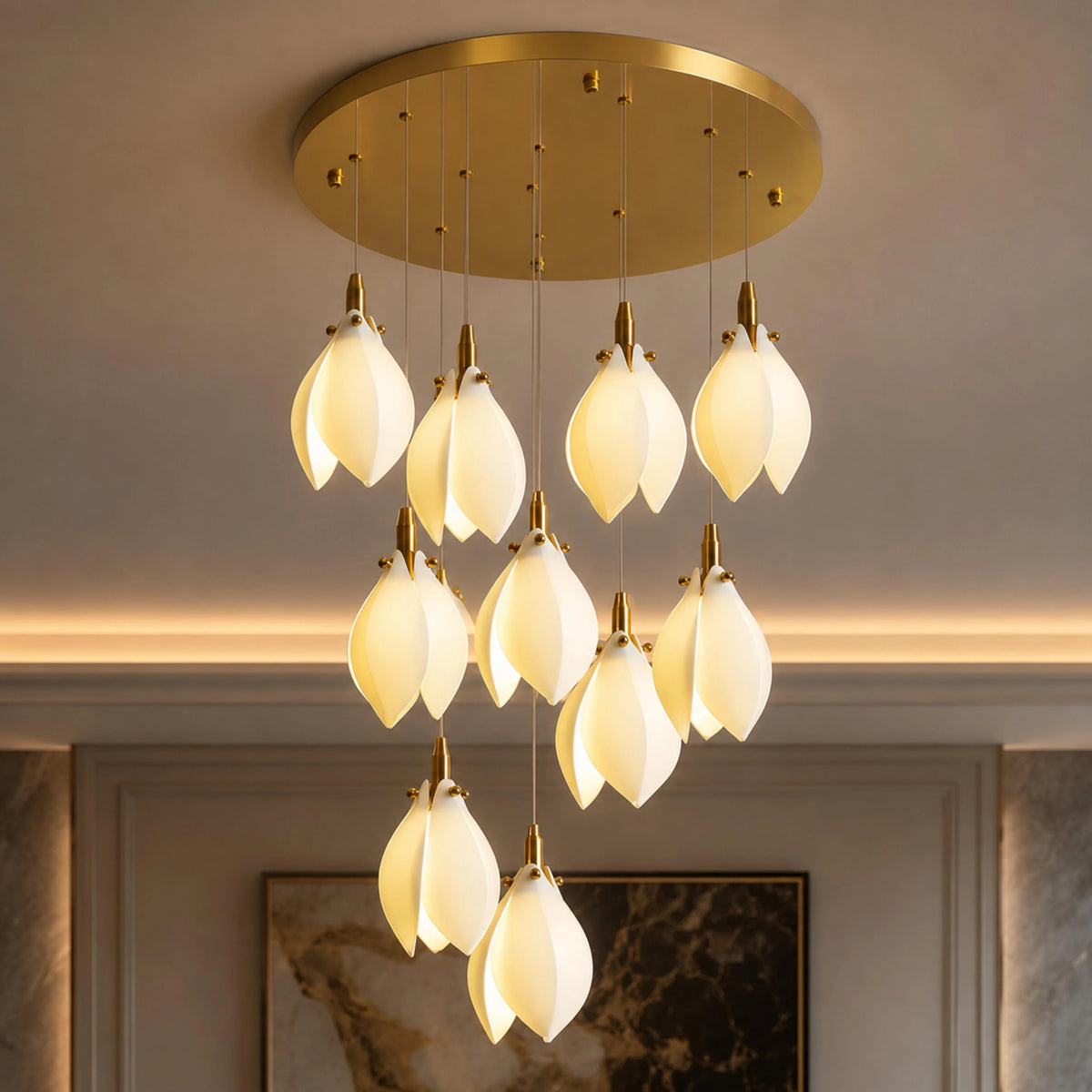 Chandelier Ceramic Petal Adjustable Height