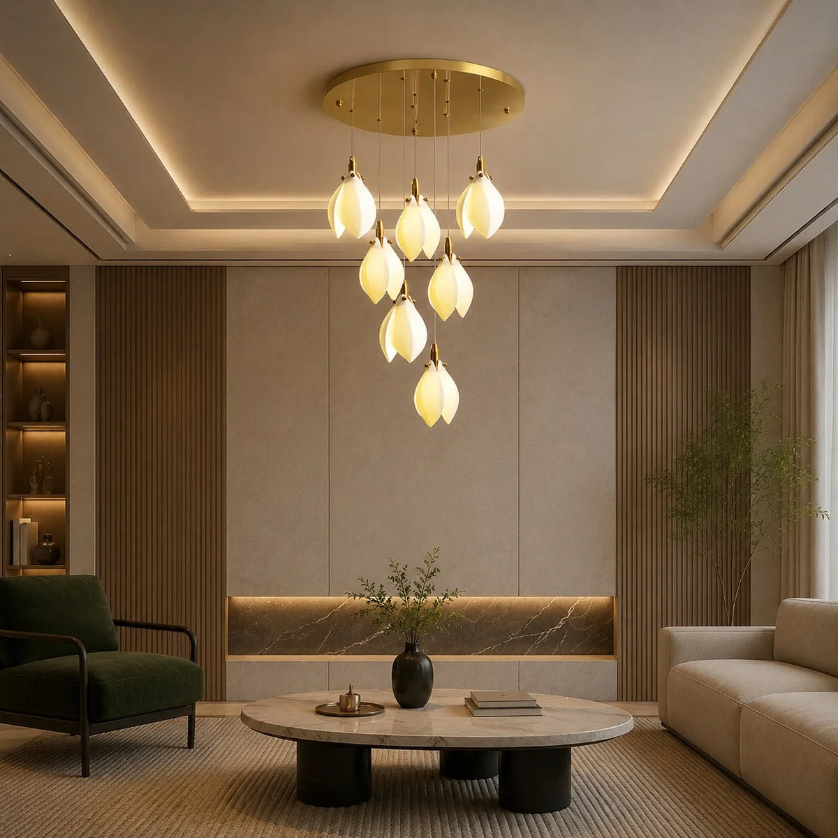 Chandelier Ceramic Petal Adjustable Height