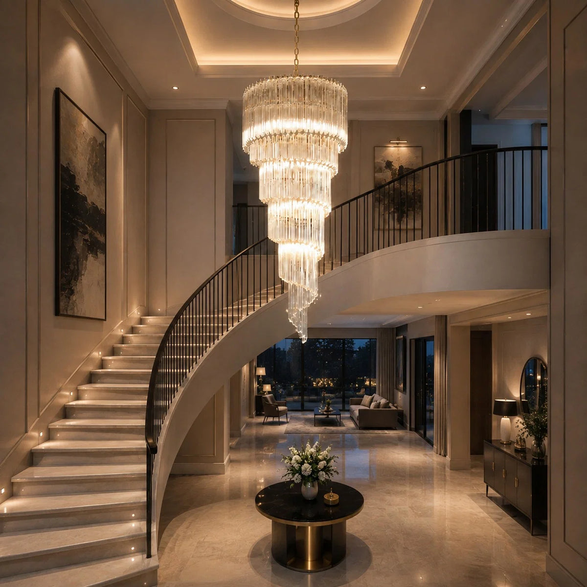Chandelier Clear Glass Spiral Adjustable Height Dimmable