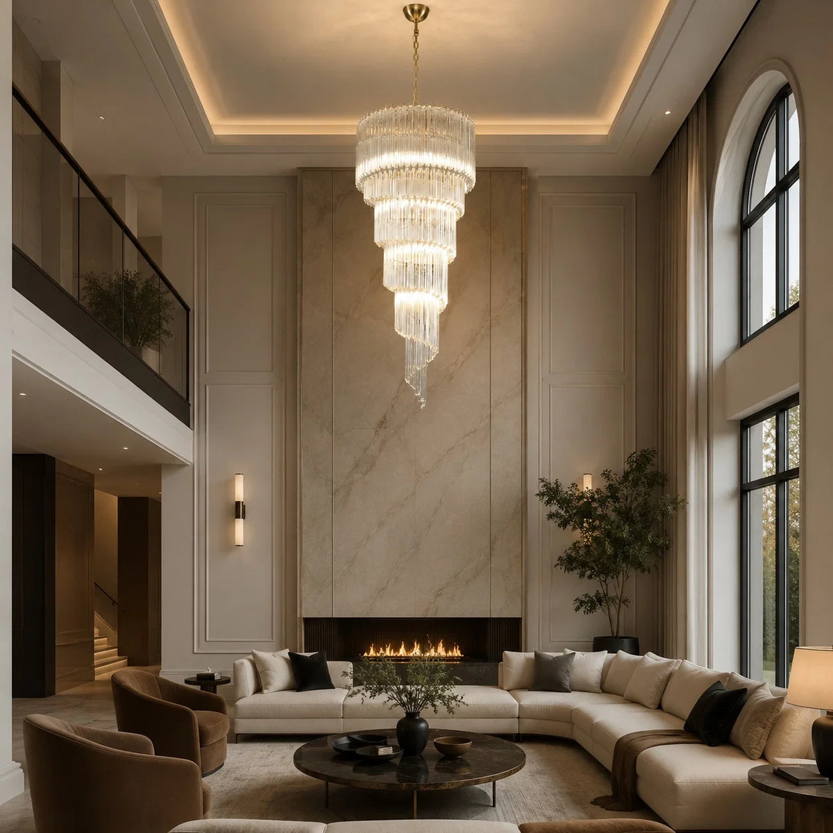 Chandelier Clear Glass Spiral Adjustable Height Dimmable
