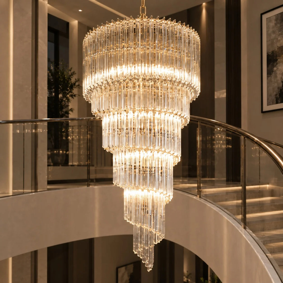 Chandelier Clear Glass Spiral Adjustable Height Dimmable