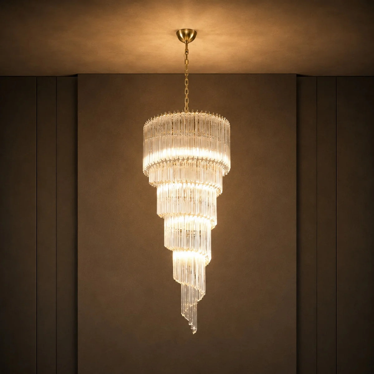 Chandelier Clear Glass Spiral Adjustable Height Dimmable