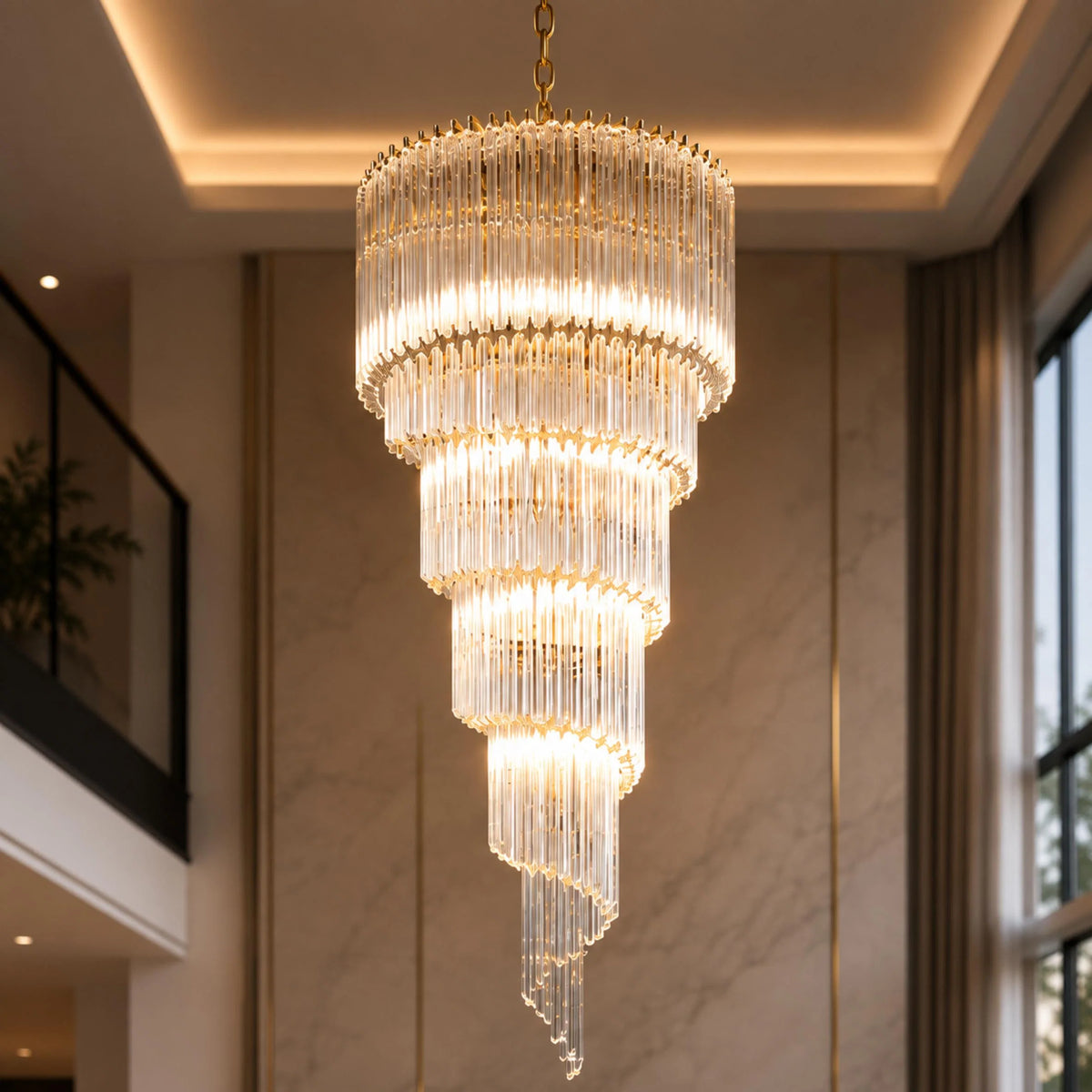 Chandelier Clear Glass Spiral Adjustable Height Dimmable