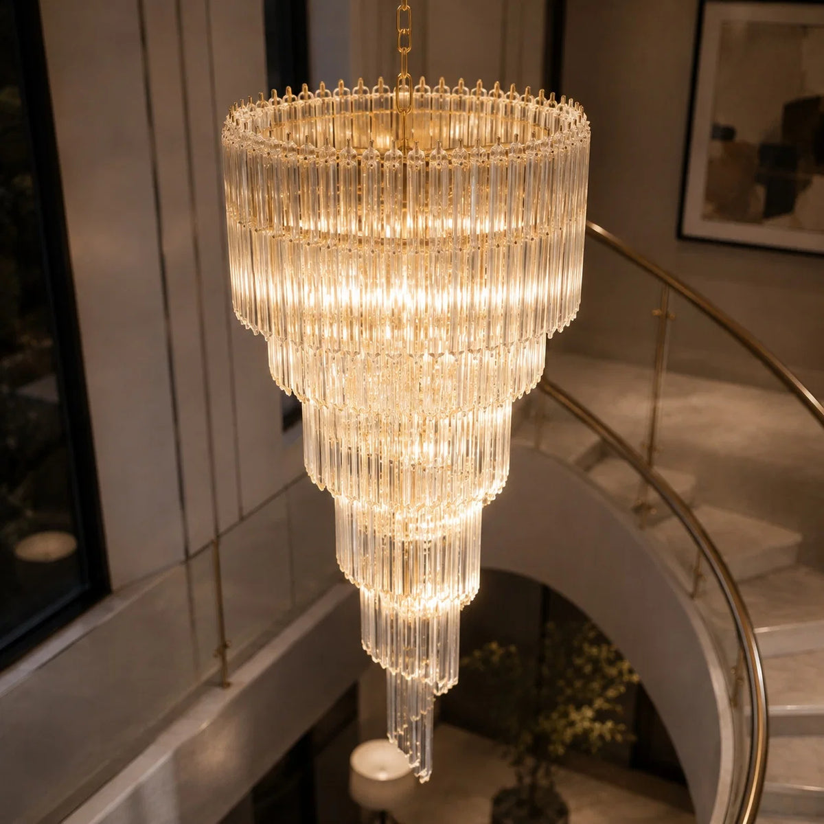 Chandelier Clear Glass Spiral Adjustable Height Dimmable