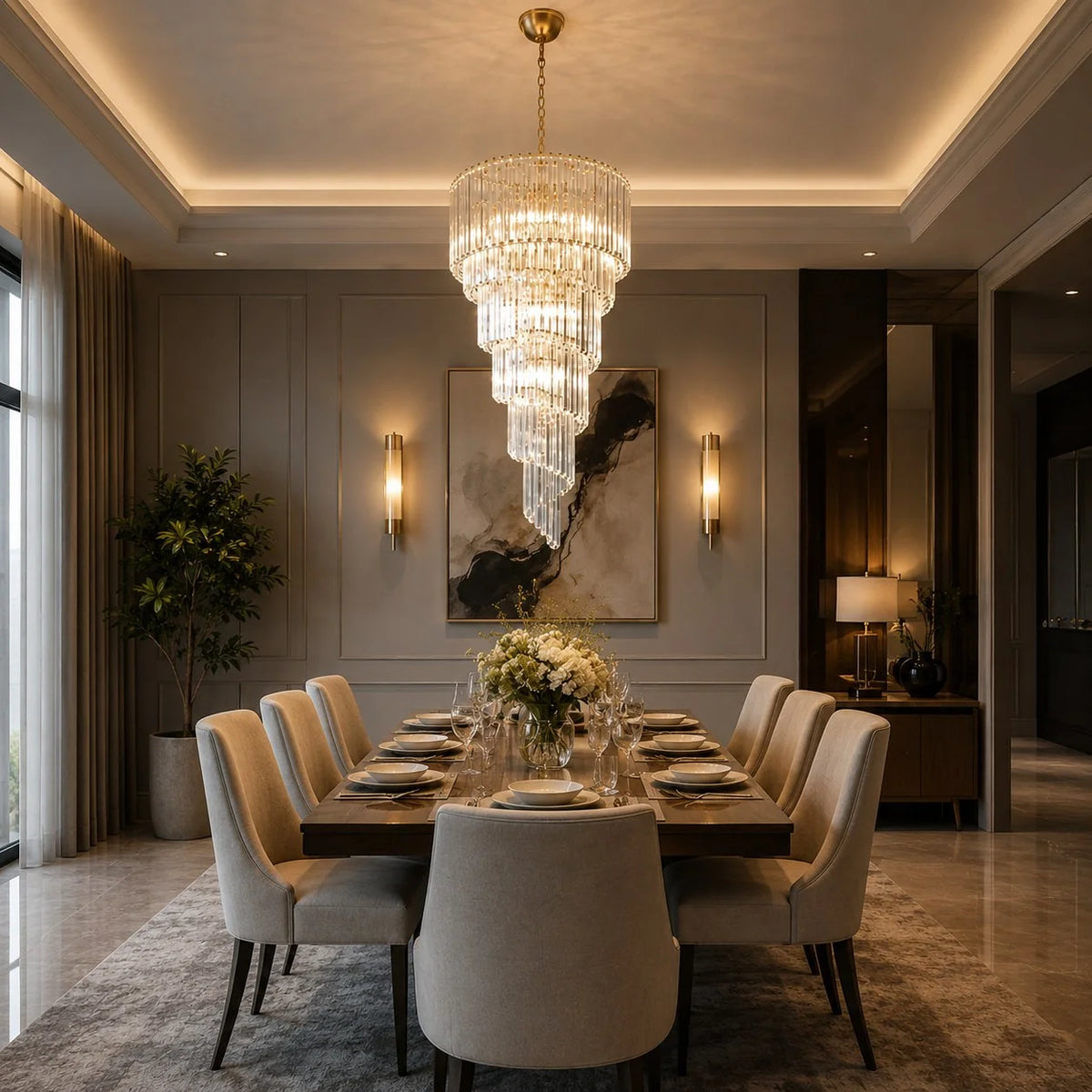 Chandelier Clear Glass Spiral Adjustable Height Dimmable